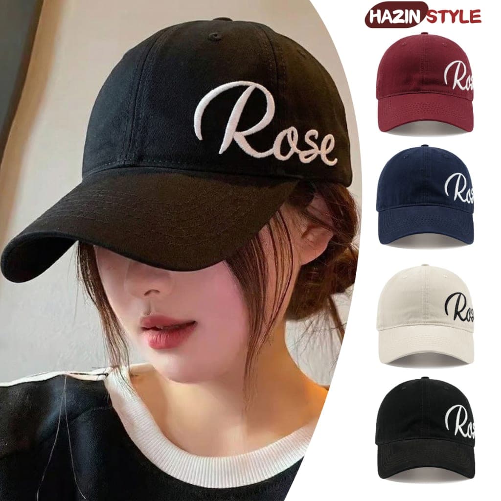 Mũ kết vải kaki thêu ROSE